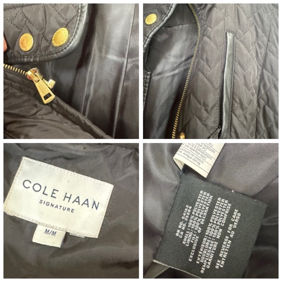 Cole Haan Quilted Coat Jacket Pockets Zipper Lined Belted Straight Minimalist M - Picture 12 of 15